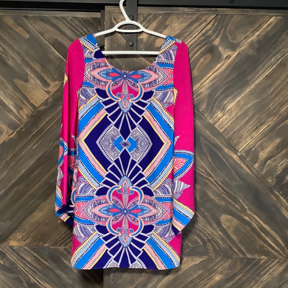 Pink owl patterned mini dress size small